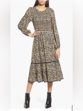 Lost + Wander Vineyards in the Valley Zebra Print Midi Dress Size S